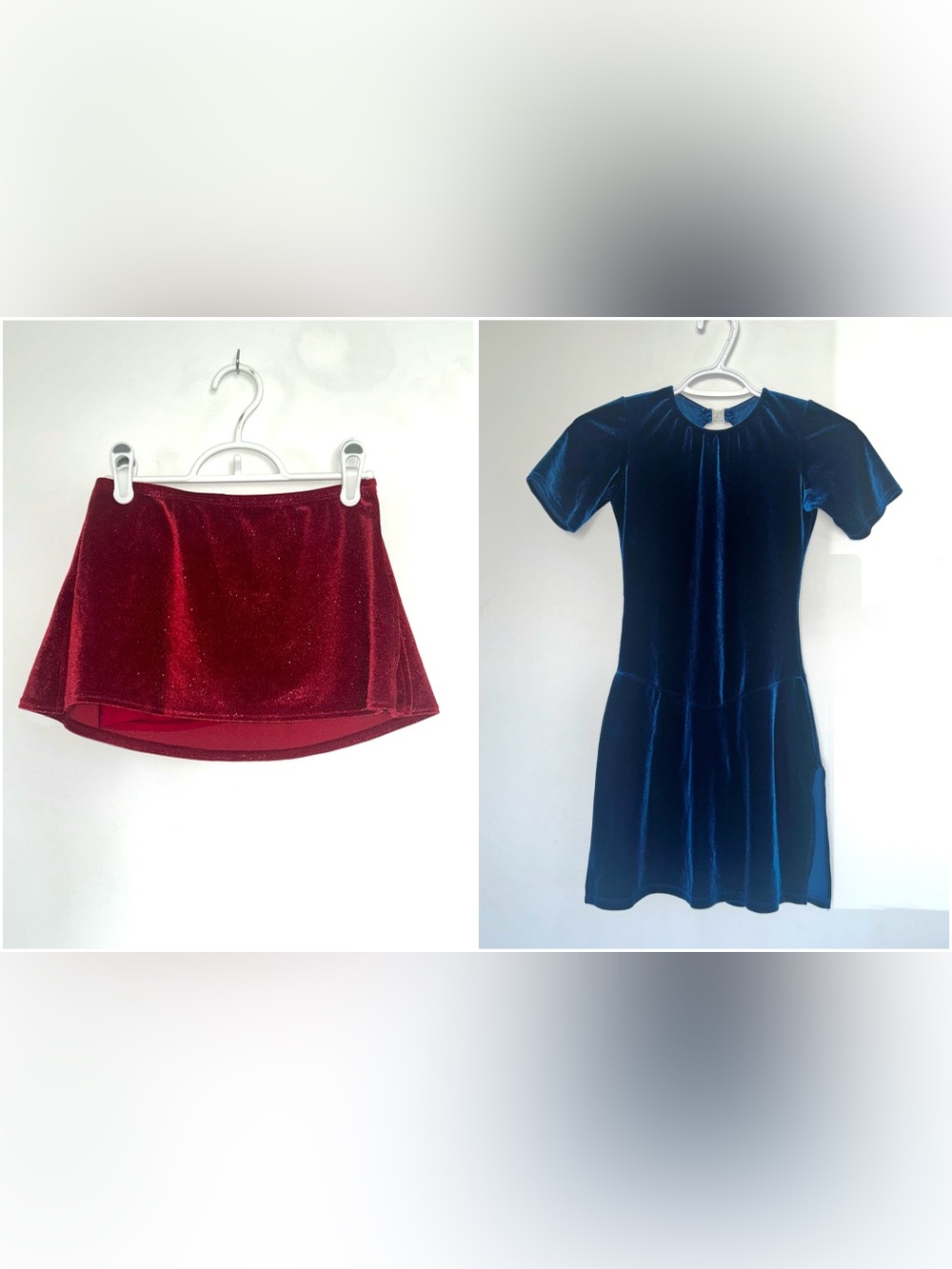 Mondor Velvet Figure Skating Practice Set - Royal Blue Dress & Red Glitter Skirt